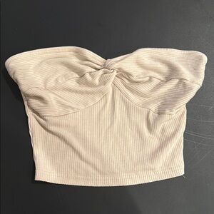 SHEIN Cream Ribbed Ruched Bustier Crop Top